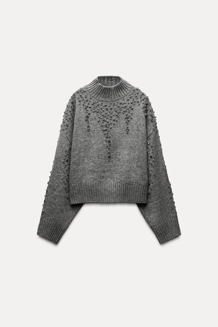 STRICKPULLOVER MIT JUWELENPERLEN 0